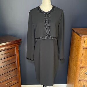 Pat Argenti Evening Wear Black Pencil Dress Jacket Top Embroidered Trim Size 12
